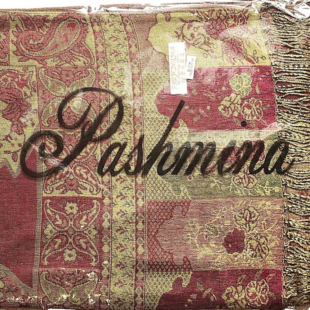 Pashmina Silk Scarf - New in Packaging. Red/Green - Inventory Reduction